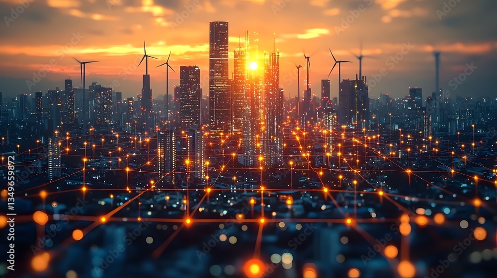 Fototapeta premium Futuristic cityscape powered by renewable energy