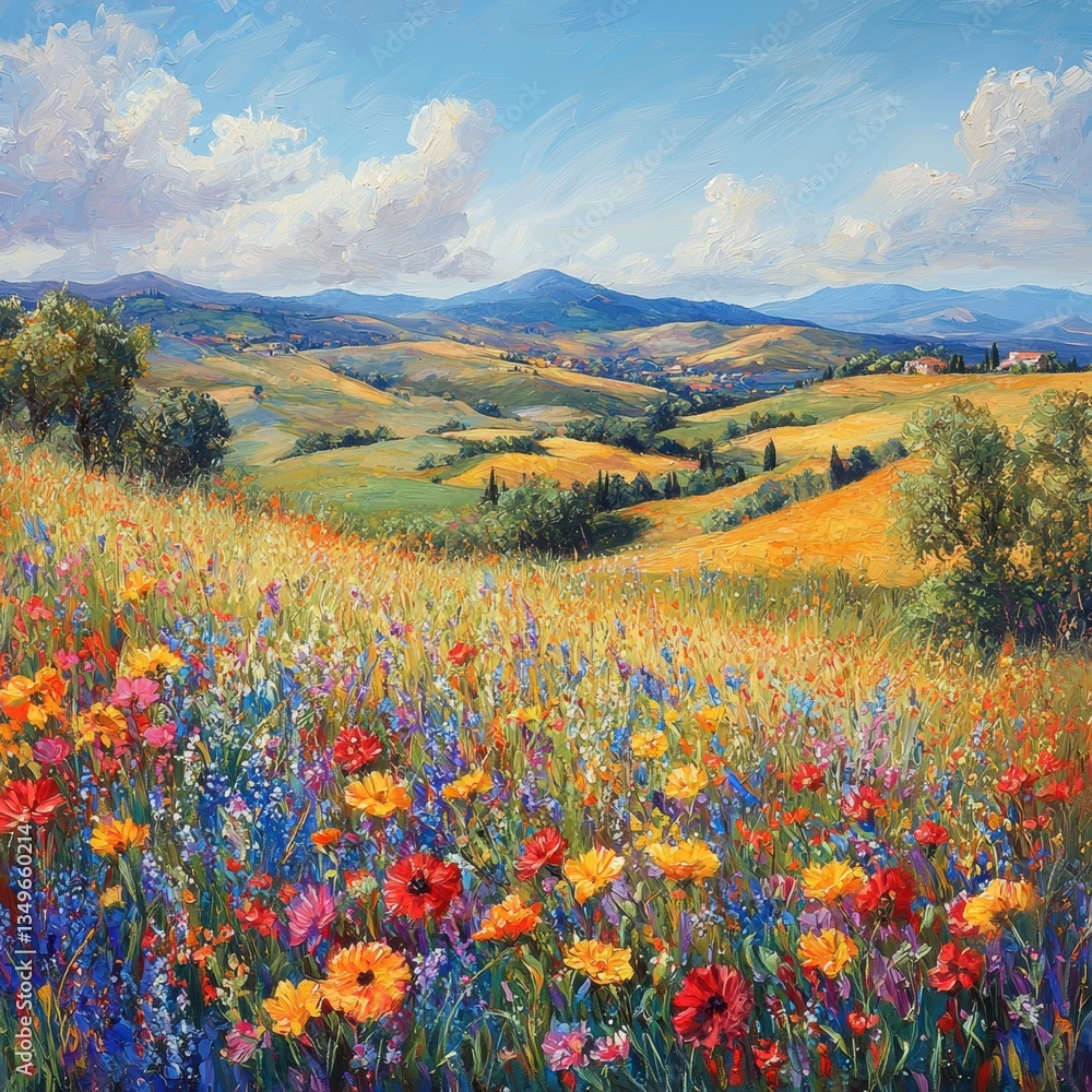 Fototapeta premium Picturesque Tuscan Landscape Painting