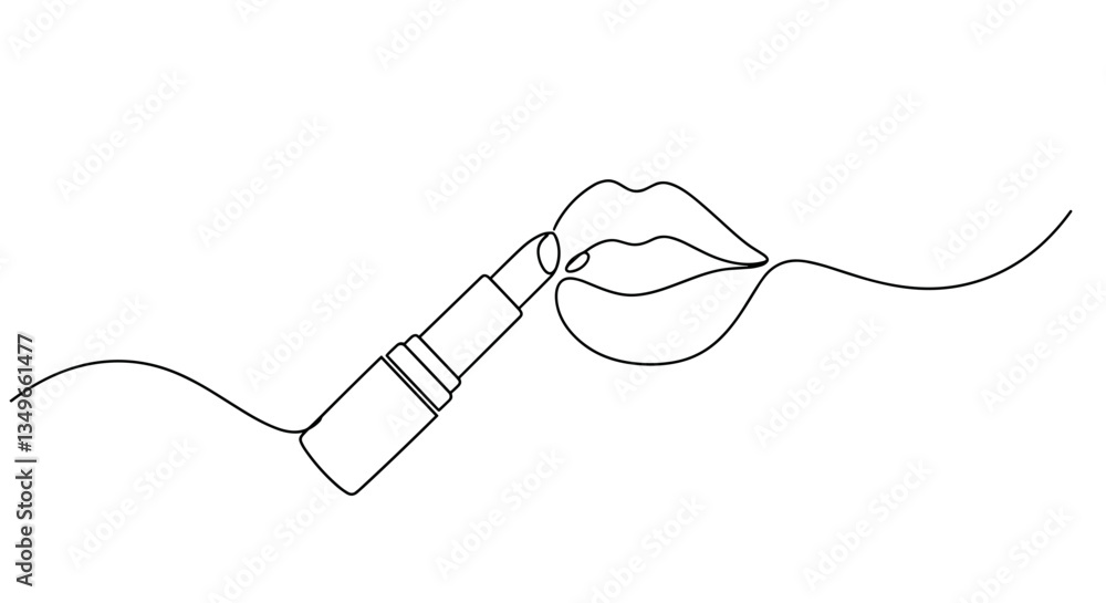 Good transparent background. Lipstick application on lips in minimal line art style Good transparent background. Lipstick application on lips in minimal line art style