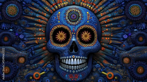 Wallpaper Mural Ornate Blue Sugar Skull Day of the Dead Artwork Torontodigital.ca