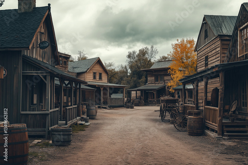 Old western village, Countryside cowboy village with wooden saloon and restaurant.