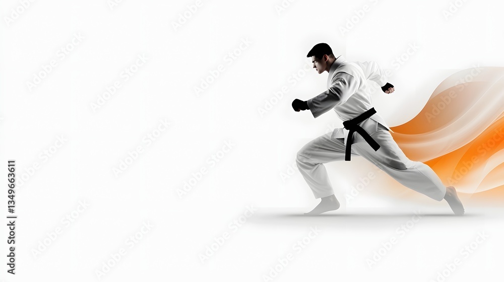 Obraz premium A skilled martial performing a powerful and focused karate movement captured in a high contrast minimalist composition