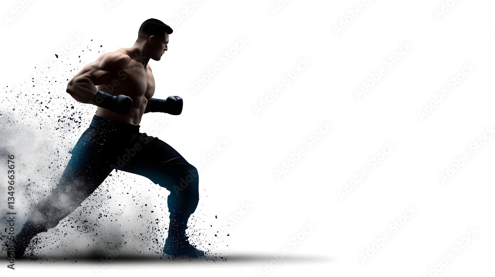 Naklejka premium A silhouetted figure of a focused muscular athlete running with explosive speed and determination capturing the passion and discipline of fitness and sports