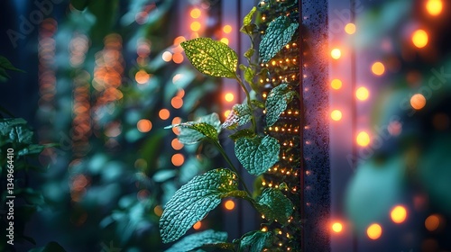 Glowing nature with lush foliage and futuristic farming technology