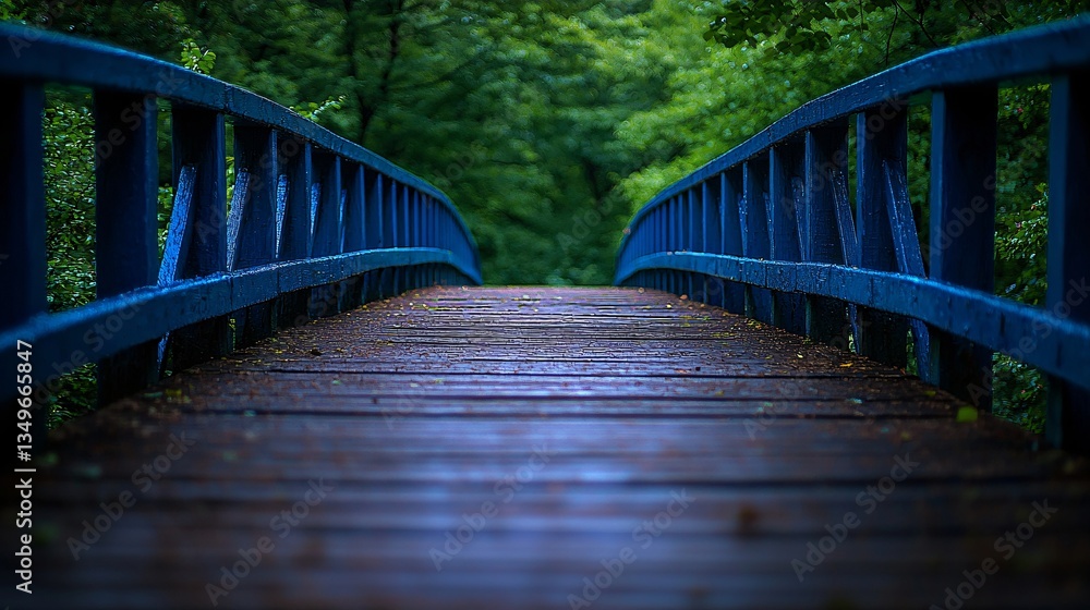 Fototapeta premium Wooden bridge through green forest