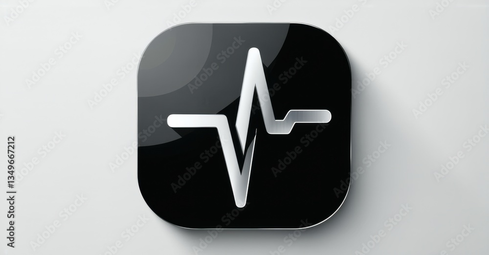 Sleek black and silver community health monitoring app icon with shared health insights and trends realistic detailed glossy style round square shape modern app icon bold vibrant c Sleek black and silver community health monitoring app icon with shared health insights and trends realistic detailed glossy style round square shape modern app icon bold vibrant c