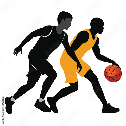 Dynamic AfricanAmerican Basketball Players Silhouettes Dribbling the Ball, Sport Action