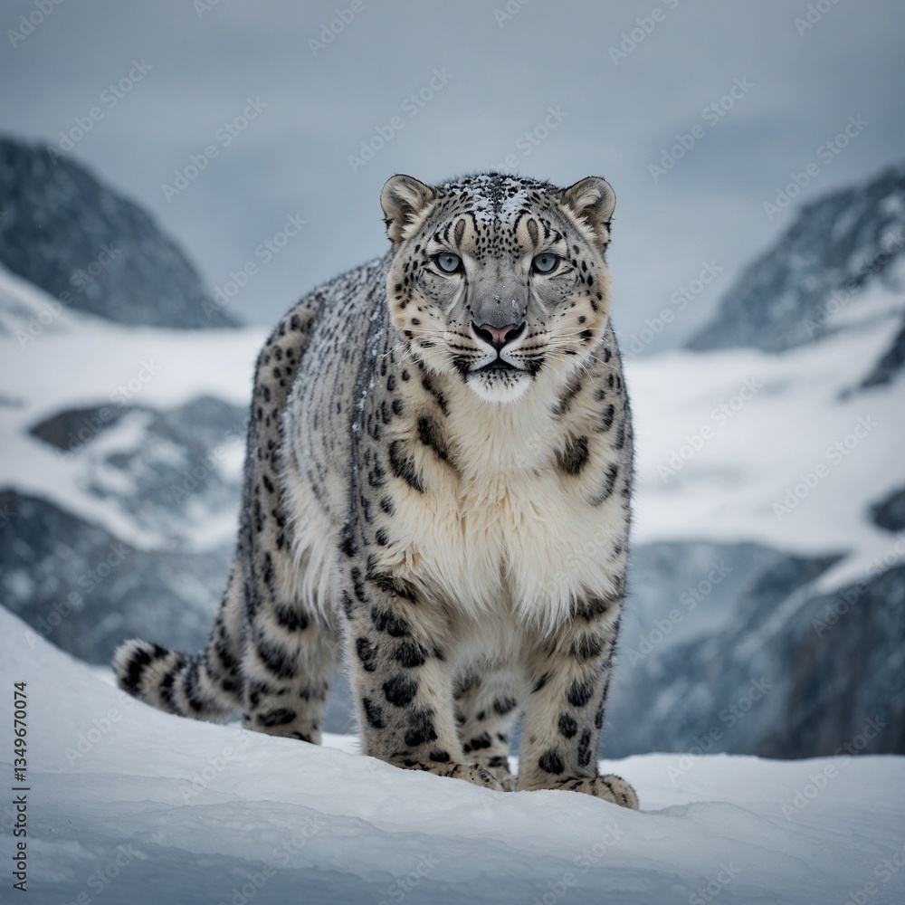 Obraz premium A snow leopard blending perfectly into the icy landscape, almost like a ghost of the mountains.