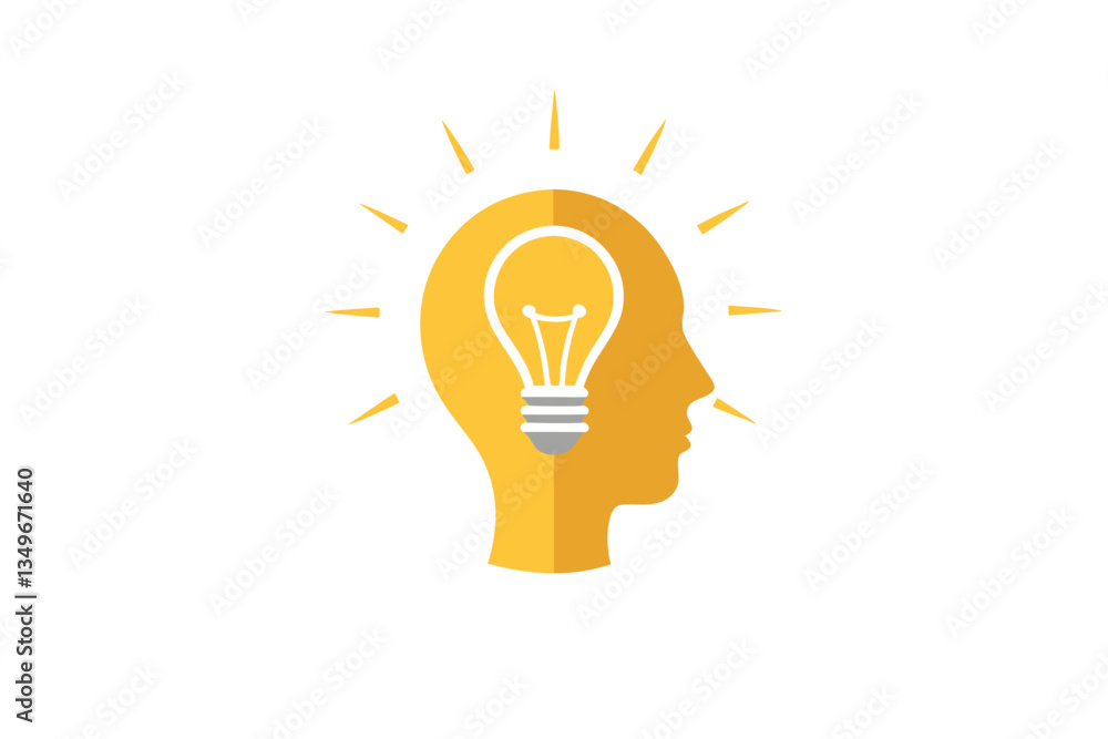 Idea Concept Silhouette Of Human Head With Glowing Light Bulb Design Symbol Idea Concept Silhouette Of Human Head With Glowing Light Bulb Design Symbol