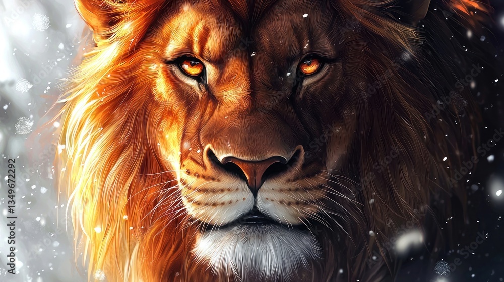 Naklejka premium Majestic Lion in Winter Wonderland