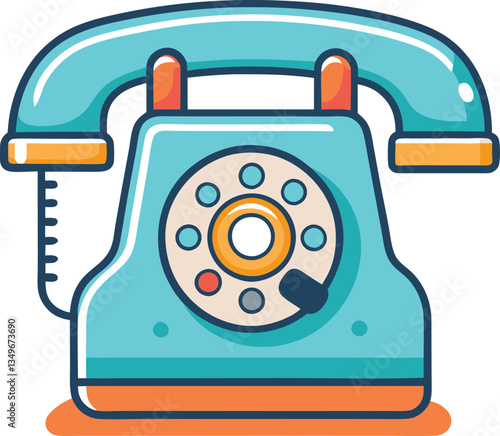 Vintage Teal Rotary Phone Illustration, A bright teal vintage rotary phone illustration featuring a rotary dial and traditional design elements, symbolizing old-fashioned communication.
