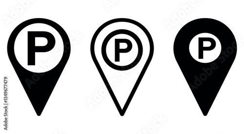 Parking sign and parking map pin. Parking location pin. Parking icon set. Car Parking icon . set of map pointers with markers