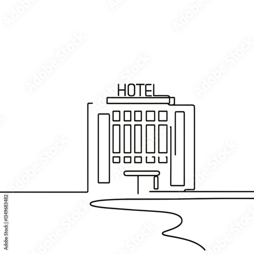 Minimalist line art hotel illustration on a transparent background