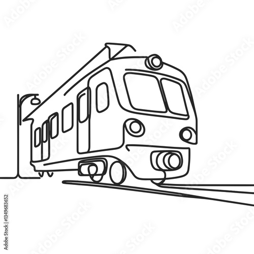 Line art train approaching station on a transparent background
