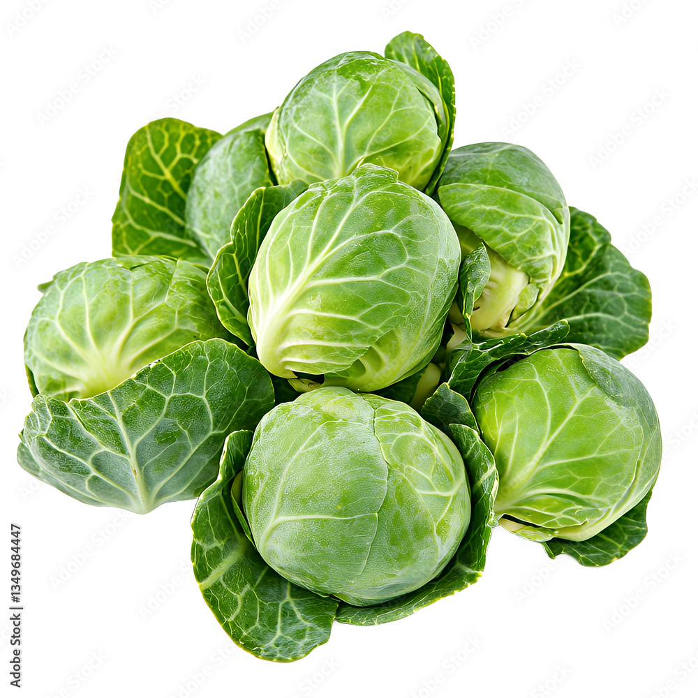 Fototapeta premium Fresh Green Brussels Sprouts Close Up Bunch Healthy Vegetable Food Vitamin Rich Produce