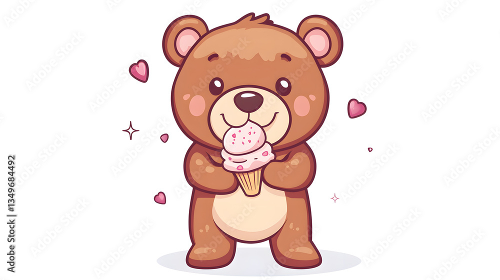 Fototapeta premium Adorable Cartoon Vector of a Cute Bear with Ice Cream - Illustration for Projects