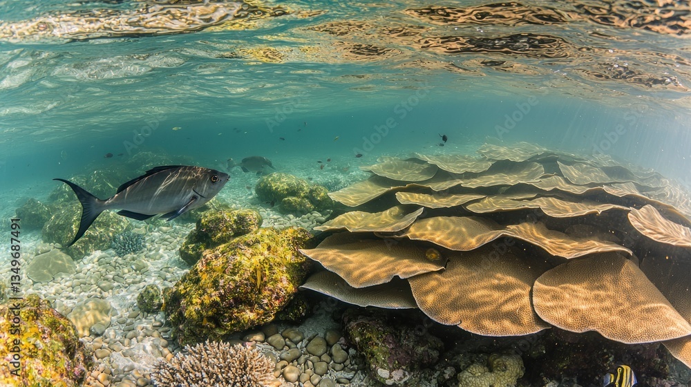 Underwater shot of a fish near a coral reef Underwater shot of a fish near a coral reef