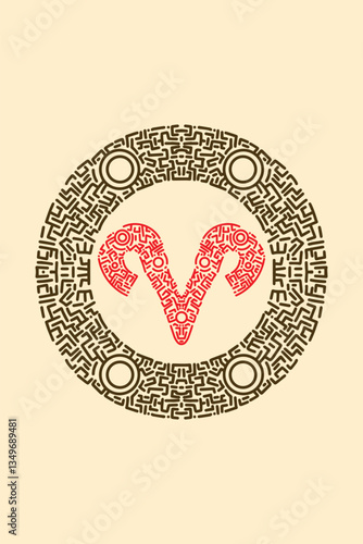 Sign of Aries Zodiac with Ornamental
