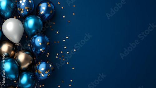 Wallpaper Mural Elegant Blue and Gold Balloons Party Decor Festive Birthday Background Torontodigital.ca