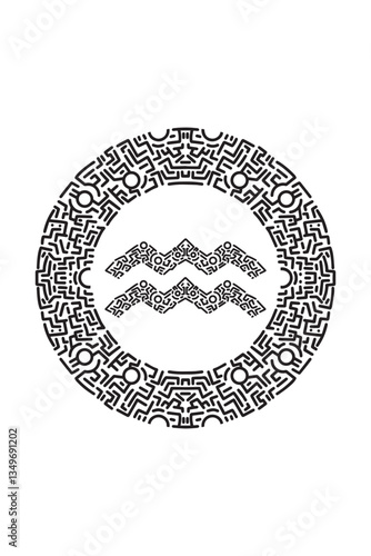 Sign of Aquarius Zodiac with Ornamental