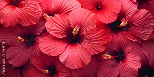 Red pink hibiscus flower background Pink hibiskus petals texture Bright red hibiscus blossom close up macro Red full bloom background Banner Viva Magenta color