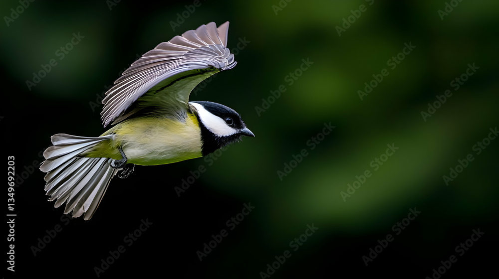 Obraz premium Great Tit Soaring Through Forest