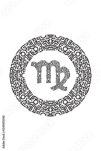 Sign of Virgo Zodiac with Ornamental