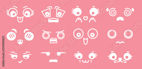 Cute face expressions Pink set hand drawn