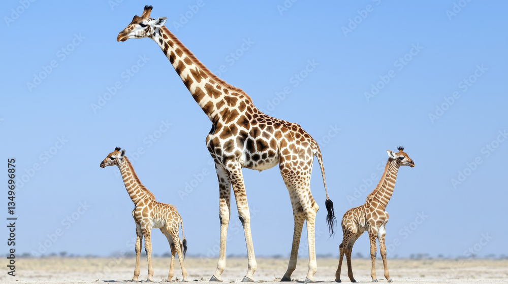 Obraz premium Giraffes standing in natural habitat, showcasing their long necks and unique patterns