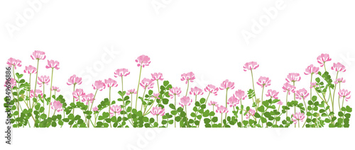 満開のれんげ畑　横長の背景イラスト