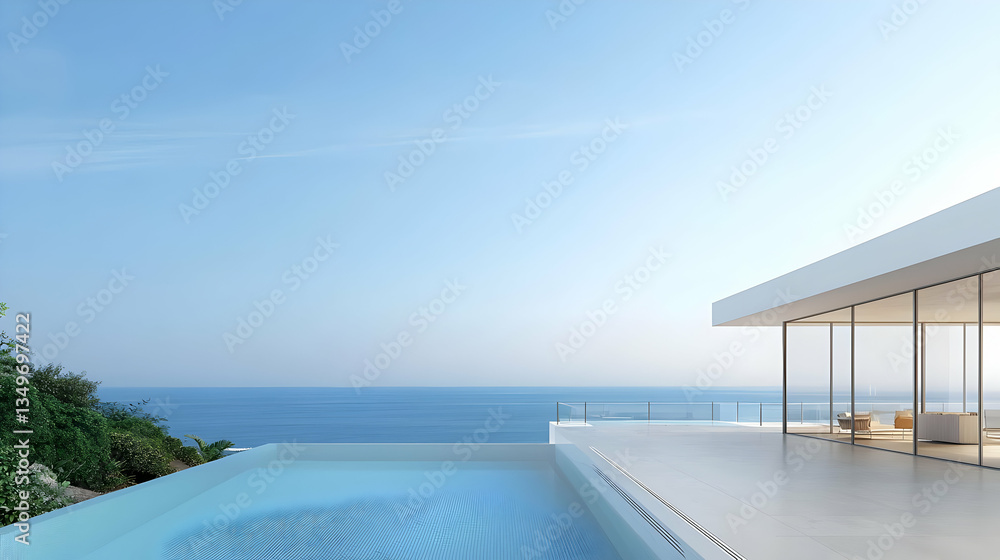 Fototapeta premium Modern Seaside Villa With Infinity Pool And Ocean View