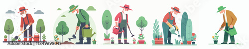 vector of a grandfather gardening