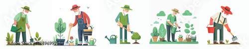 vector of a grandfather gardening