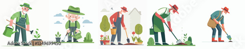 vector of a grandfather gardening