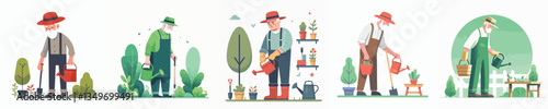 vector of a grandfather gardening