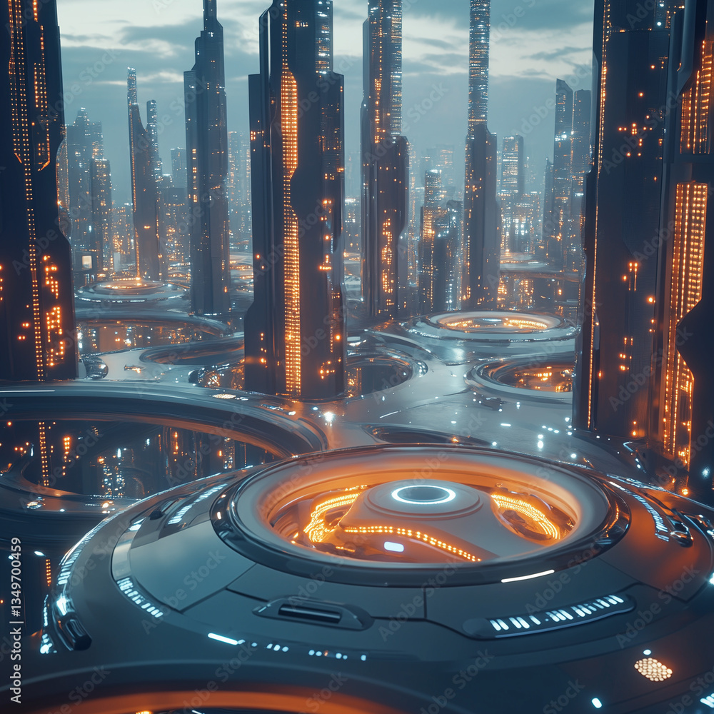 Futuristic Cityscape with Neon-Lit Skyscrapers and Advanced Design