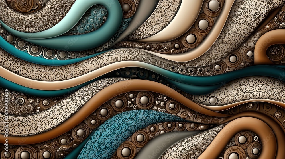 Obraz premium Abstract swirls and circles, textured background, flowing patterns, digital art