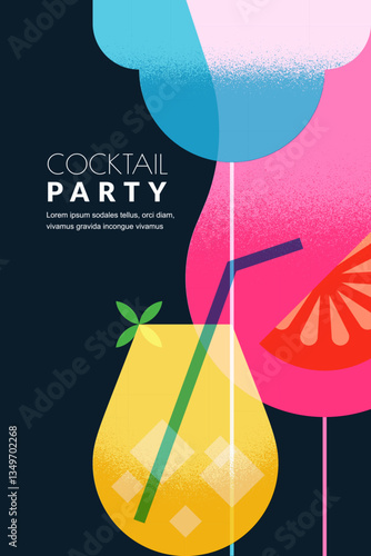 Poster, banner, party invitation with colorful cocktails. Vector illustration. Design for alcoholic drinks bar menu