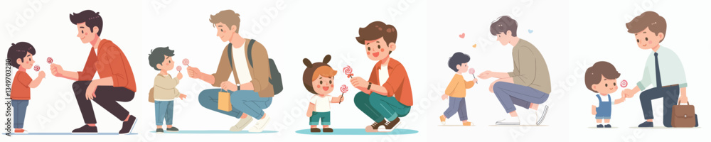 vector of a young man giving candy to children vector of a young man giving candy to children