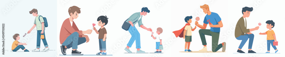 vector of a young man giving candy to children vector of a young man giving candy to children