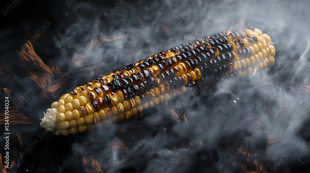 Fototapeta premium Buttery grilled corn with golden kernels close up on white surface high resolution picture