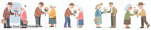 vector of a grandfather giving flowers to grandmother