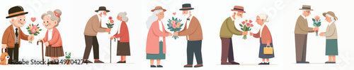vector of a grandfather giving flowers to grandmother
