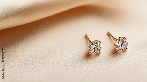 Wallpaper Mural Chic diamond stud earrings in modern V shapes, isolated on a smooth cream background Torontodigital.ca