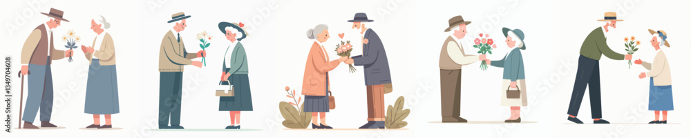 vector of a grandfather giving flowers to grandmother vector of a grandfather giving flowers to grandmother