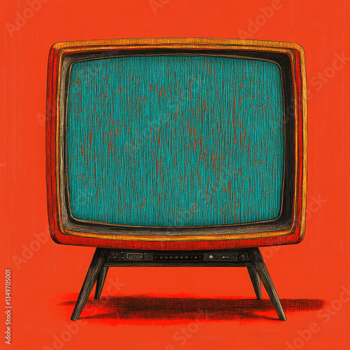 Old-school TV with vibrant colors and modern AI-generated texture, retro television, vintage design with artistic modern touch, nostalgic tech with digital enhancement