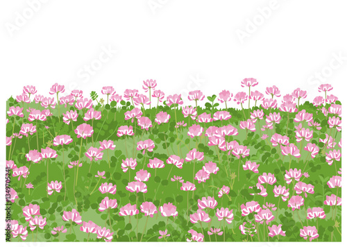 たくさんの花が咲いたれんげ畑　背景イラスト