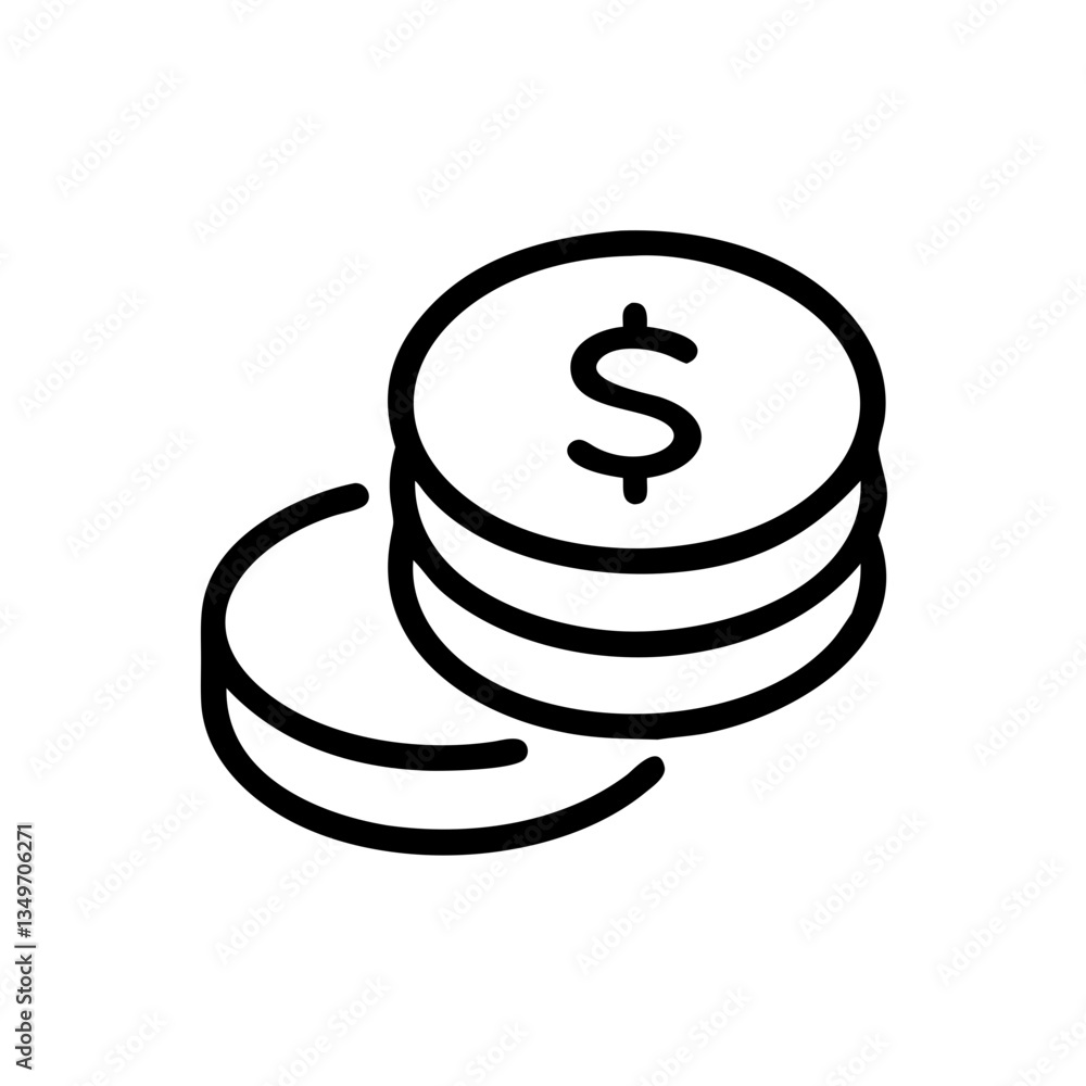 Simple black vector icon of stacked coins for money and finance representation Simple black vector icon of stacked coins for money and finance representation