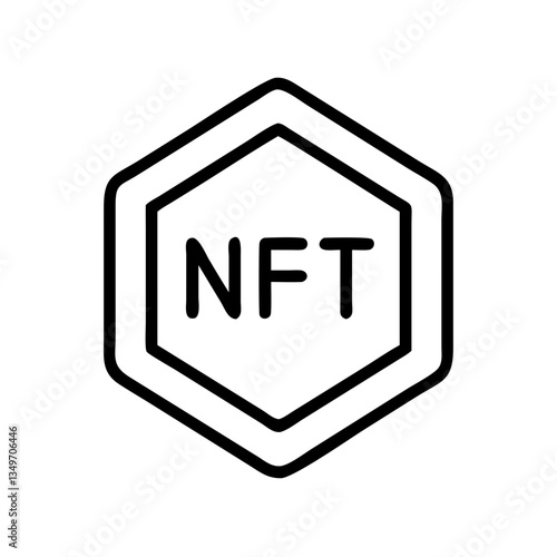 Simple black vector icon of NFT symbol in hexagonal shape for digital art and collectibles representation