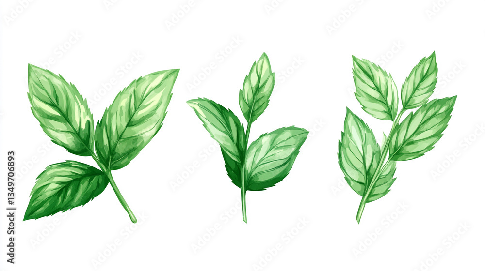 Naklejka premium Various Green Leaves Collection on White Background